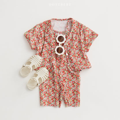 [OB60] Flower Field Pleated Overalls with Cardigan