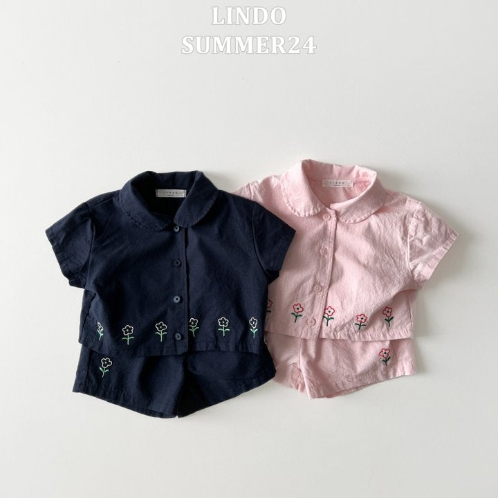 [LIN36]  Garden Collar (Embroidery) top and bottom set