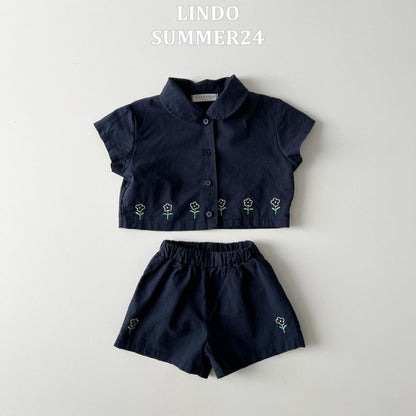 [LIN36]  Garden Collar (Embroidery) top and bottom set