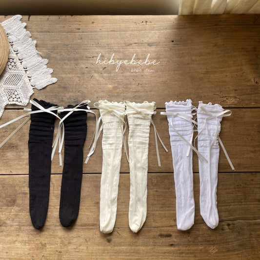 [Hi01] Ballerina Ribbon Knee Socks 3 pieces set (free size